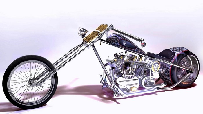 Custom Chopper Motorcycle with Skull Graphics