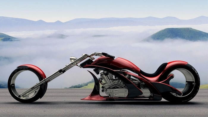 Red Chopper Motorcycle with Futuristic Wheels