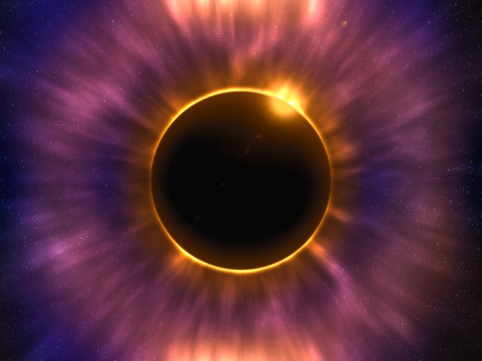 Solar Eclipse with Corona and Stars