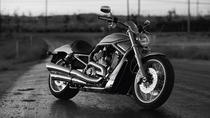 Harley Davidson motorcycle on a wet road