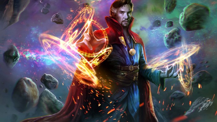 Doctor Strange casting spells in space