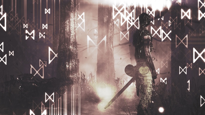 Senua from Hellblade: Senuas Sacrifice with runes