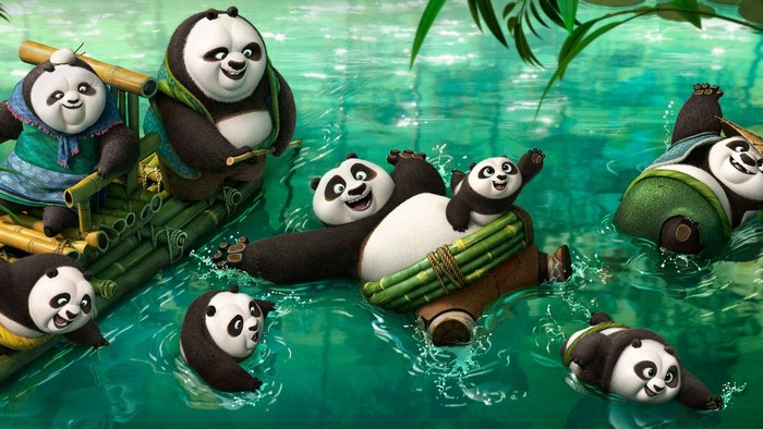 Pandas from Kung Fu Panda in water
