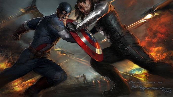 Captain America and Winter Soldier fighting