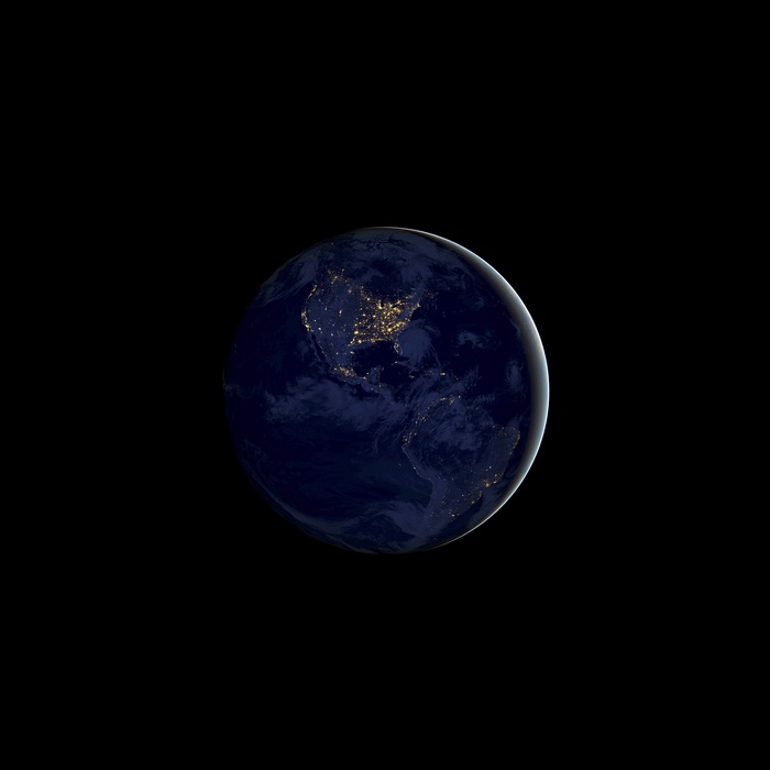 Earth at night showing North America