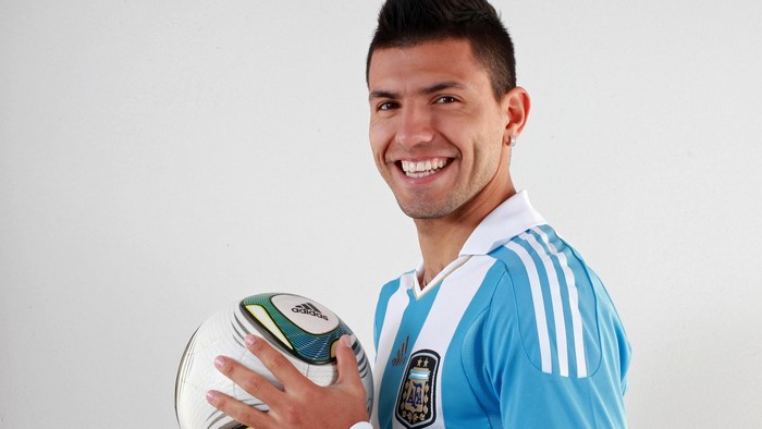 Sergio Aguero with a soccer ball