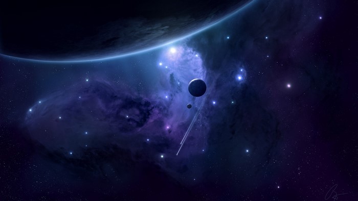 Planets and Nebula in Deep Space