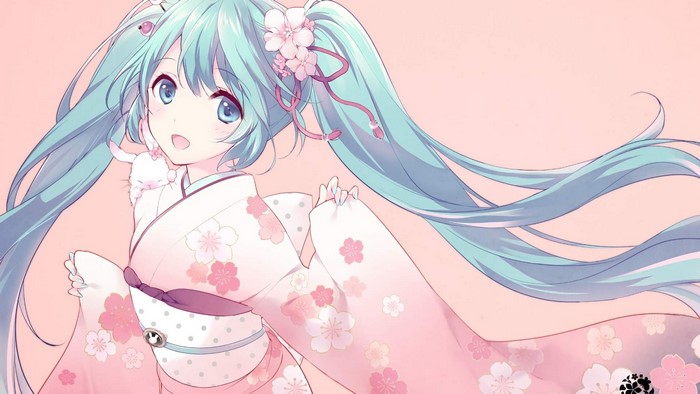 Hatsune Miku from Vocaloid in a Kimono