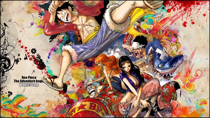 One Piece characters with abstract art