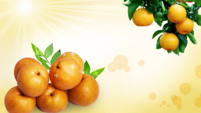 Pears and Oranges on a Sunny Background