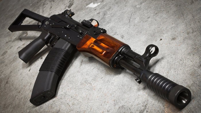 AKSU-74U assault rifle with wooden handguard