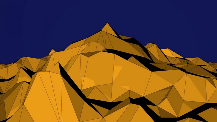 Low Poly Orange Mountains Under Dark Blue Sky