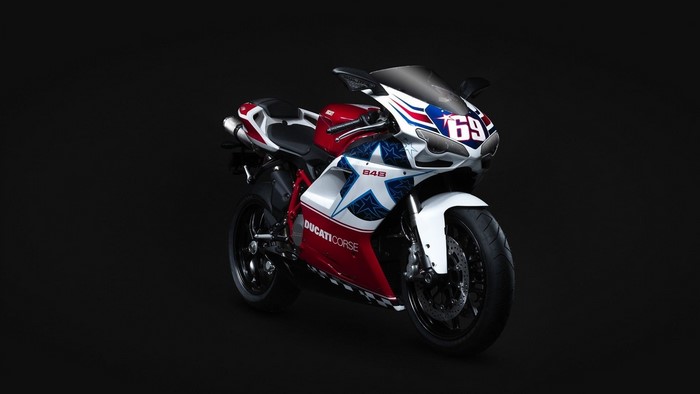Ducati 848 Corse motorcycle with stars and number 69