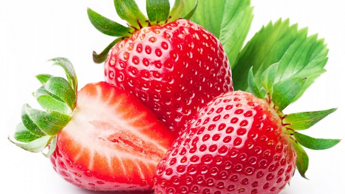 Fresh Strawberries with Green Leaves