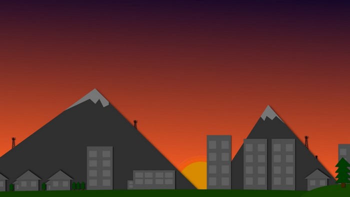 Cityscape with Mountains at Sunset