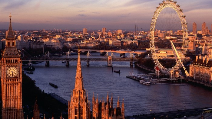 London skyline with Big Ben and London Eye