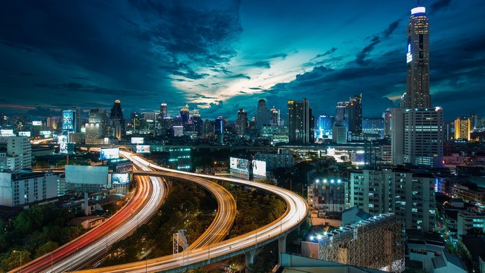 Cityscape with Highways at Night