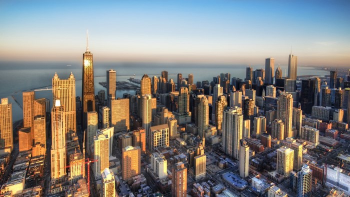 Chicago City Skyline at Sunset
