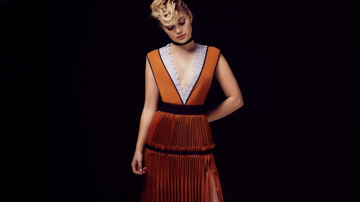 Olivia Holt in Orange Dress
