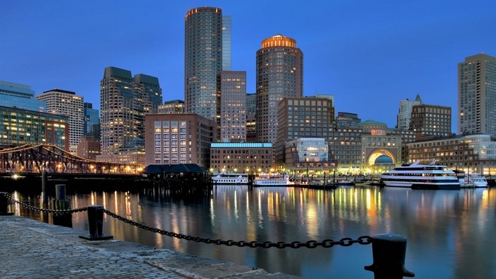 Boston Skyline at Dusk with Harbor