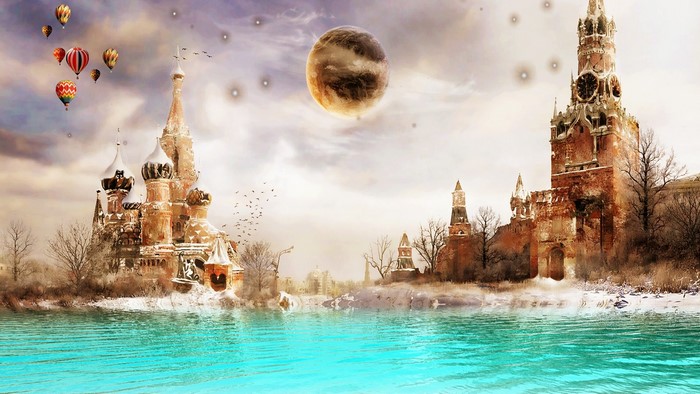 Dreamland Moscow with Hot Air Balloons and Planet