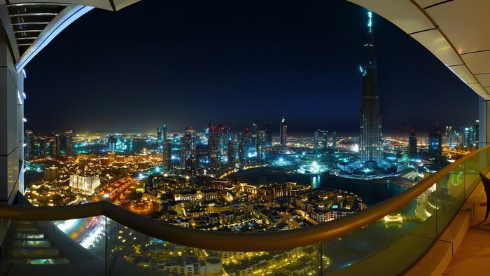 Dubai Cityscape at Night with Burj Khalifa
