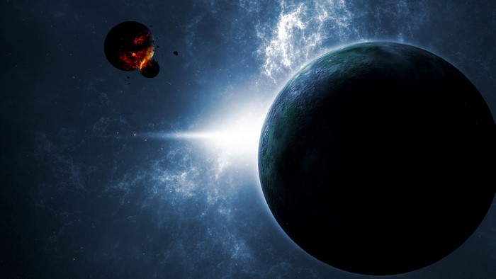 Planets and exploding celestial body in space