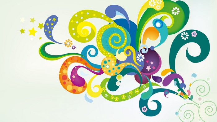 Colorful abstract swirls and stars