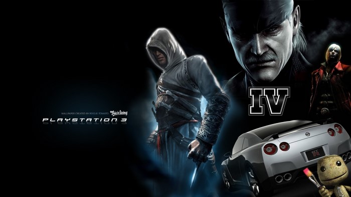 Playstation 3 collage with Assassin's Creed, Metal Gear Solid, Devil May Cry, and Gran Turismo