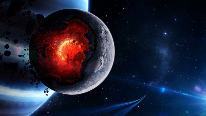 Planet with molten core in outer space