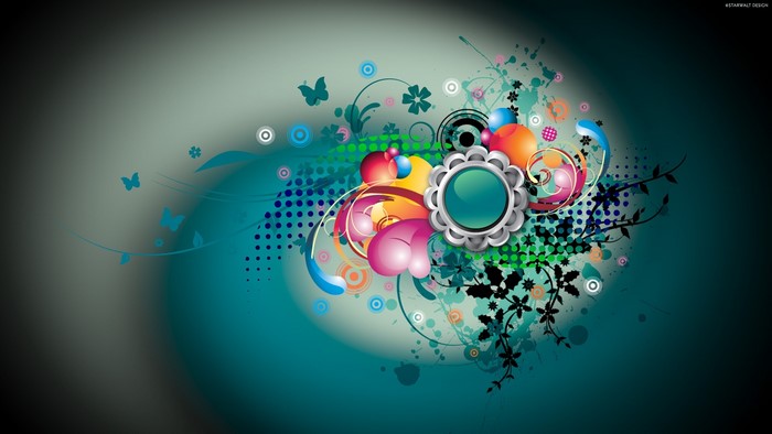 Abstract colorful floral design with butterflies