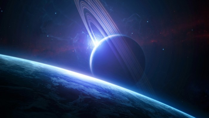 Planet with Rings in Outer Space