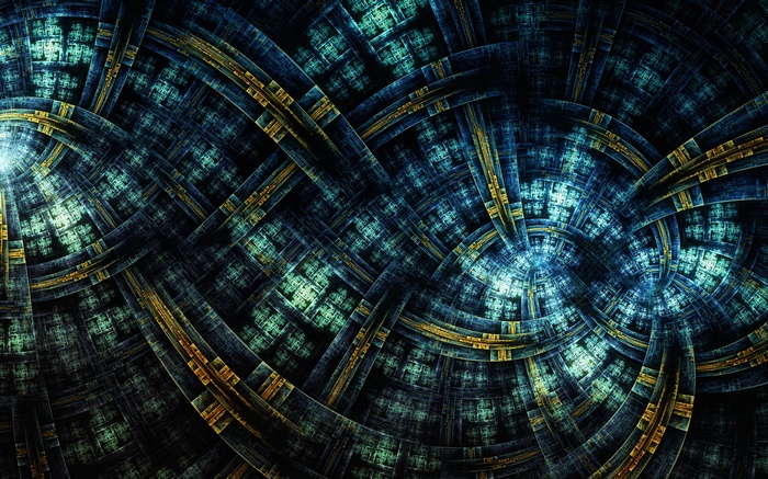 Abstract Fractal Pattern with Blue and Gold Interlocking Structures