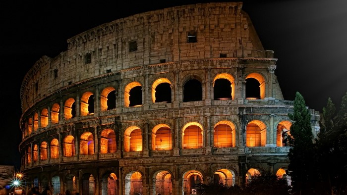 The Roman Colosseum at night