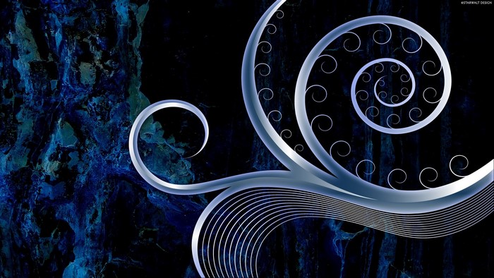 Abstract Blue Swirls and Lines on Dark Background