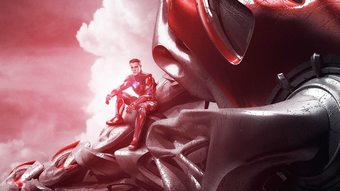 Pink Ranger from Power Rangers sitting on a giant robot