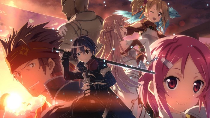 Sword Art Online characters in a sunset scene