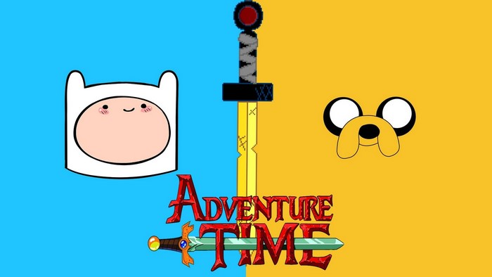 Finn and Jake from Adventure Time with swords