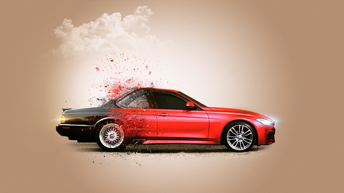Red BMW Car Exploding into Pieces 4K