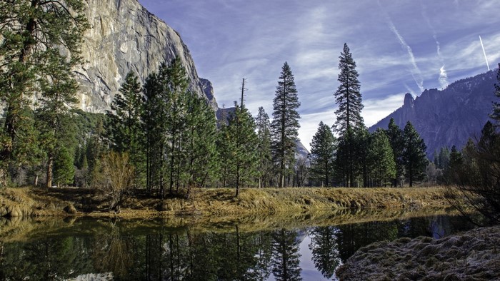 Yosemite National Park Landscape with River and Mountains