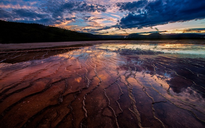 Sunset reflection on geothermal pools