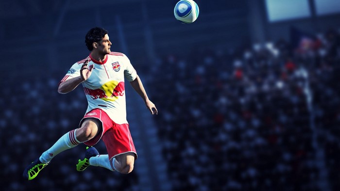 Soccer player in New York Red Bulls uniform