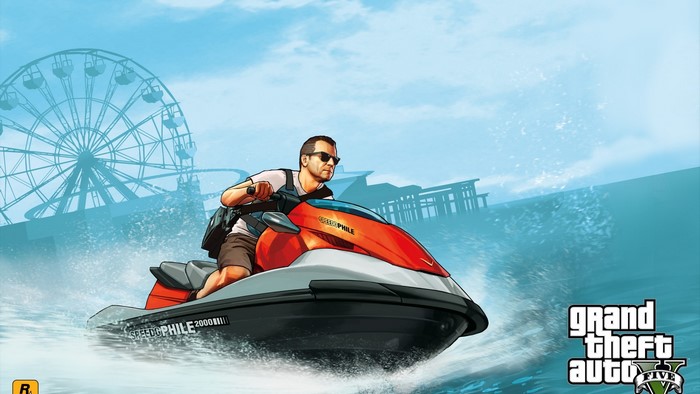 Michael De Santa from Grand Theft Auto V on a jet ski