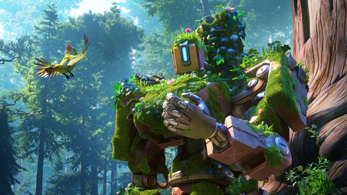 Bastion from Overwatch in a forest