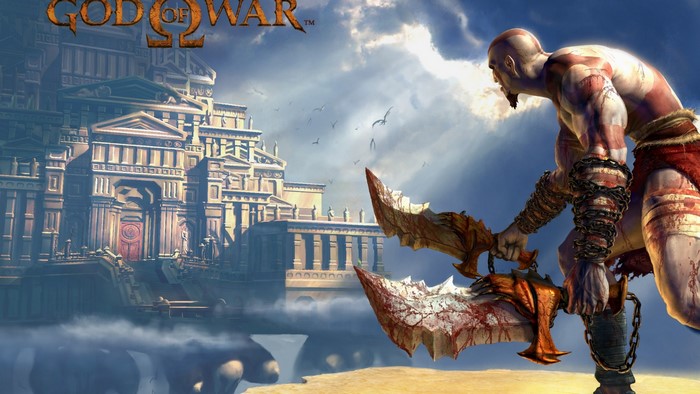 Kratos from God of War 2 holding Blades of Chaos