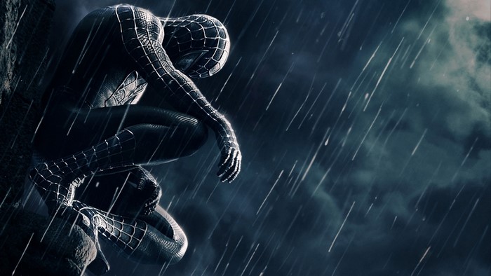 Black Spiderman from Spiderman 3 in the rain