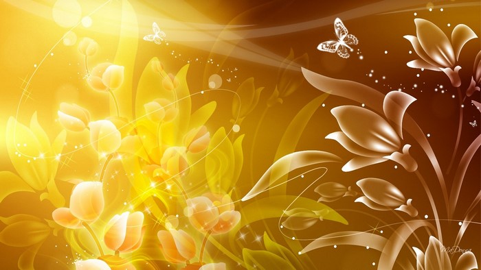 Golden Flowers and Butterflies