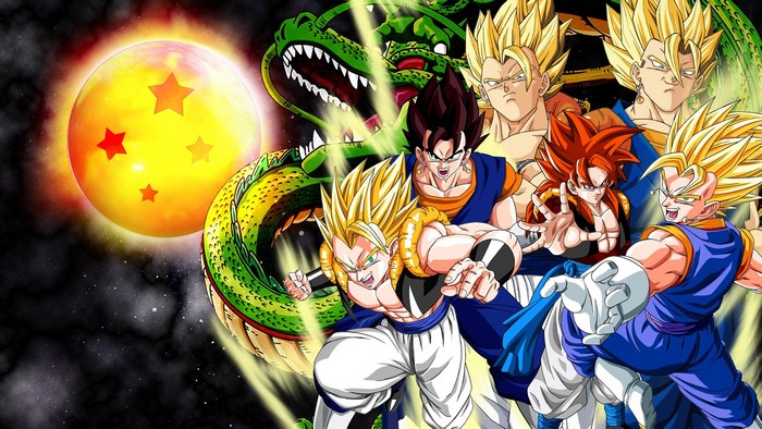 Goku and Vegeta from Dragon Ball Z with Shenron and Dragon Balls