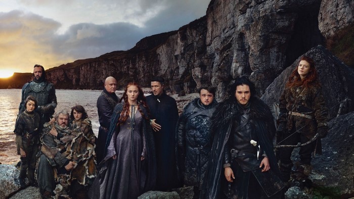 Game of Thrones characters posing by the sea