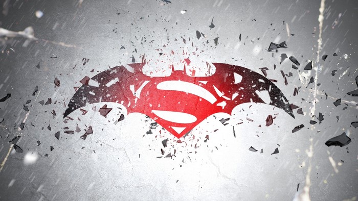 Batman V Superman logo with shattered glass